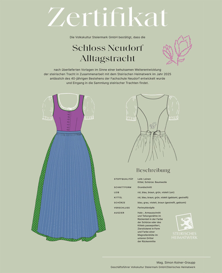 Zertifikat der Schloss Neudorf Alltagstracht